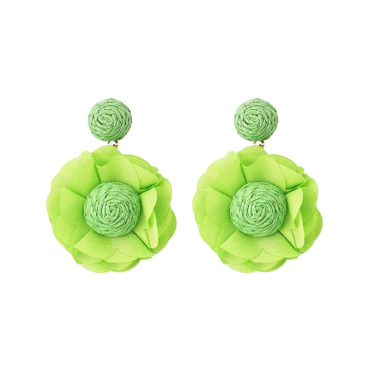 Wholesale Bohemian Raffia Braided Flower Earrings